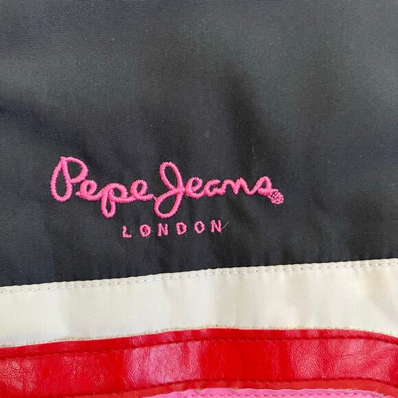 Pepe Jeans London Womens Sz M Vtg Y2K Sporty Moto Jacket Belted Striped Padded - Picture 12 of 16